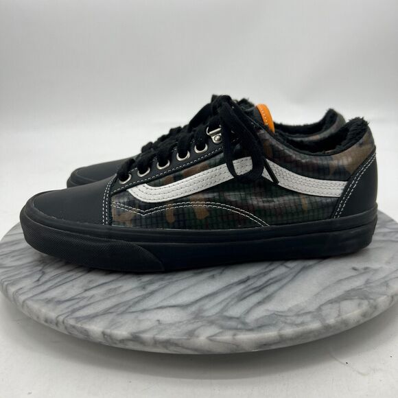 VANS Womens 9 All Weather MTE Old Skool Shoe Black Camo Faux Fur Low Top Lace Up - Picture 4 of 11